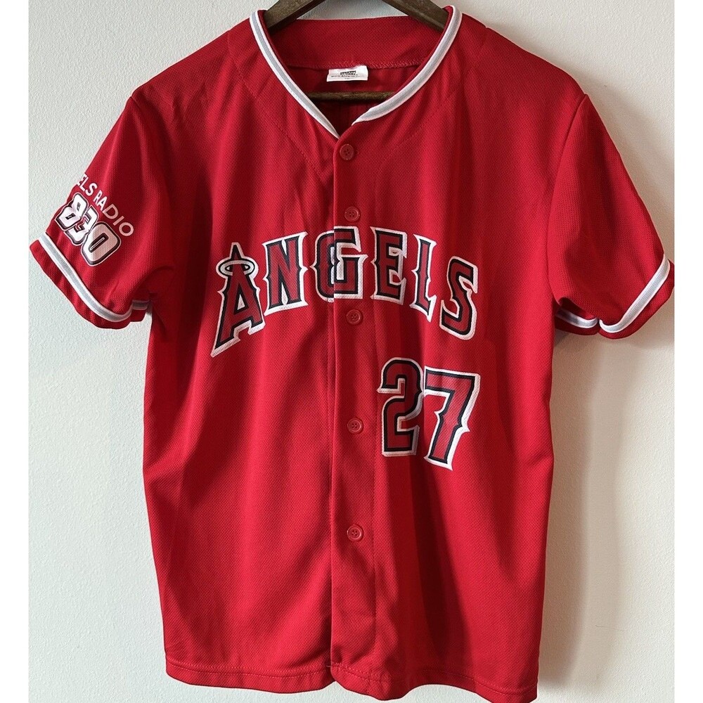 MLB Los Angeles Angels Mike Trout 27 Radio AM 830 Promo Jersey Youth XL